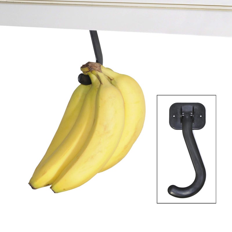 Gadjit Banana Hook Under Cabinet Hanger Ripens Bananas with Less Bruises, Folds up Out of Sight When Not in Use, Saves Countertop Space, Self-Adhesive + Pre-drilled Screw Holes (Black) - Image 3